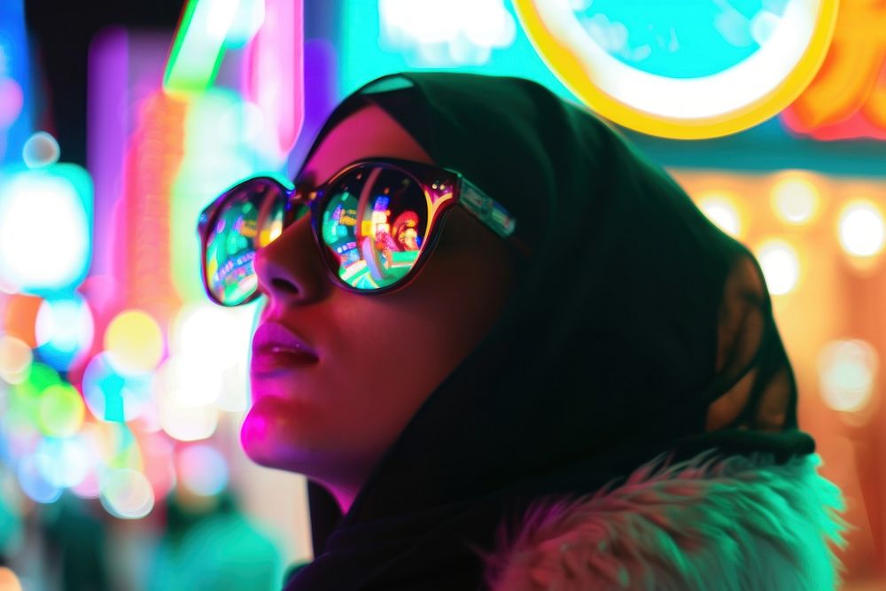 Middle eastern woman light sunglasses portrait.