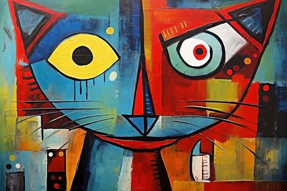 Modern art of a cat painting anthropomorphic representation.