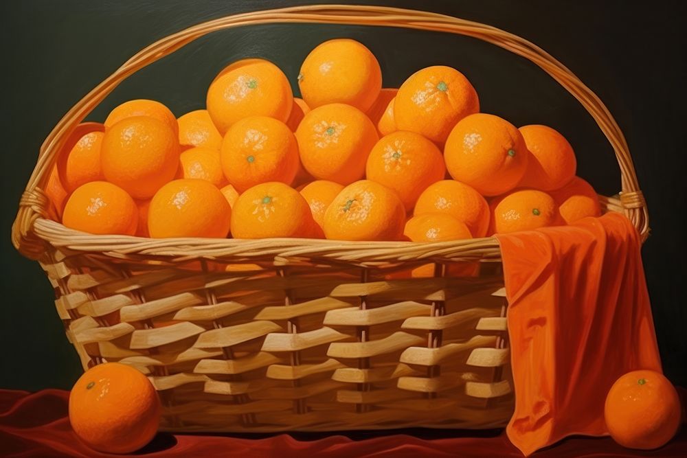 Modern art of a basket of oranges fruit plant food.