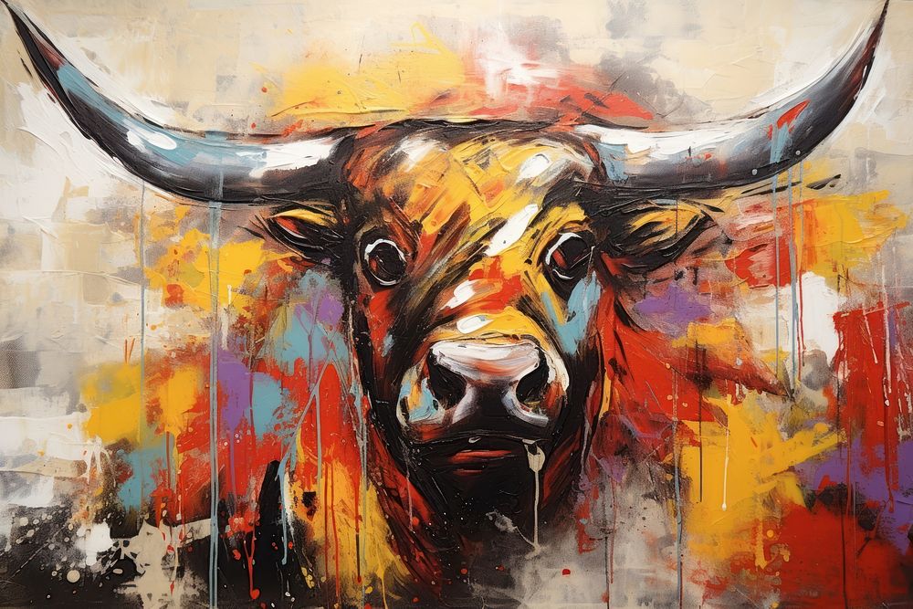 Modern art of a bull painting mammal animal.