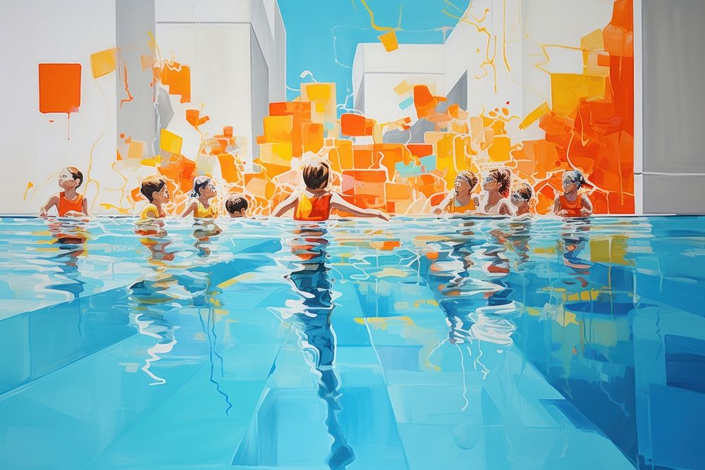 Modern art of a kids pool recreation swimming painting.