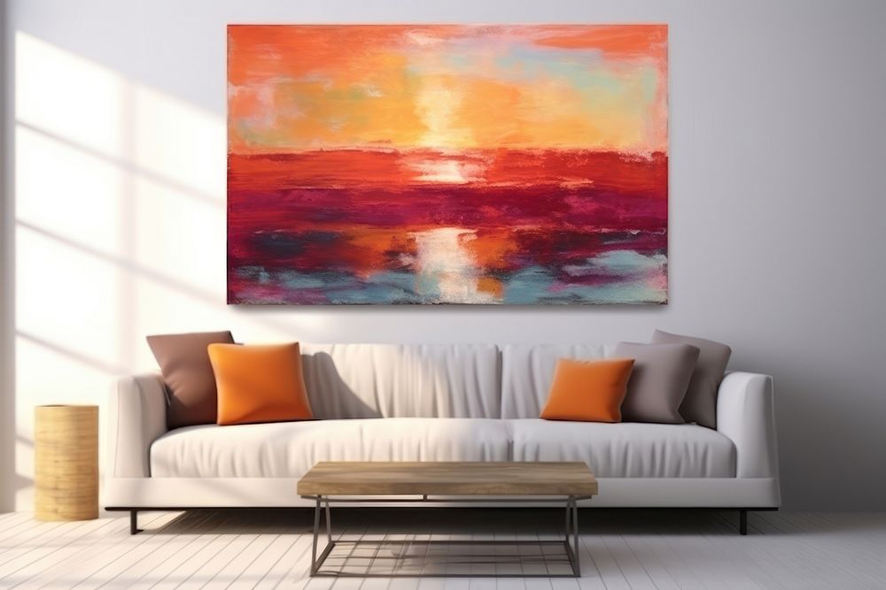 Modern art of a sunset painting furniture tranquility.