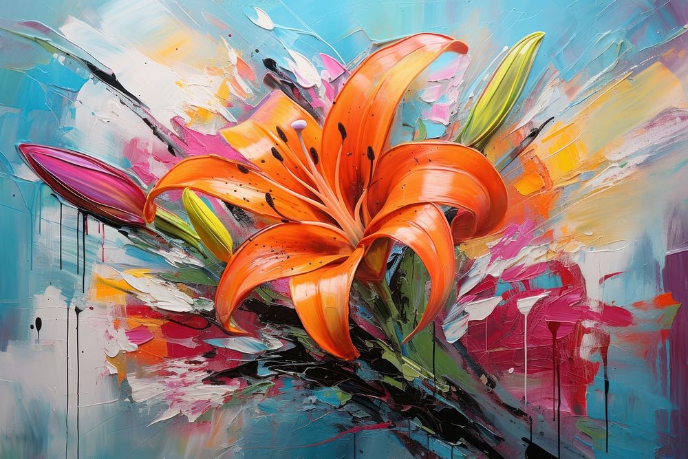 Modern art of lilly painting flower plant.