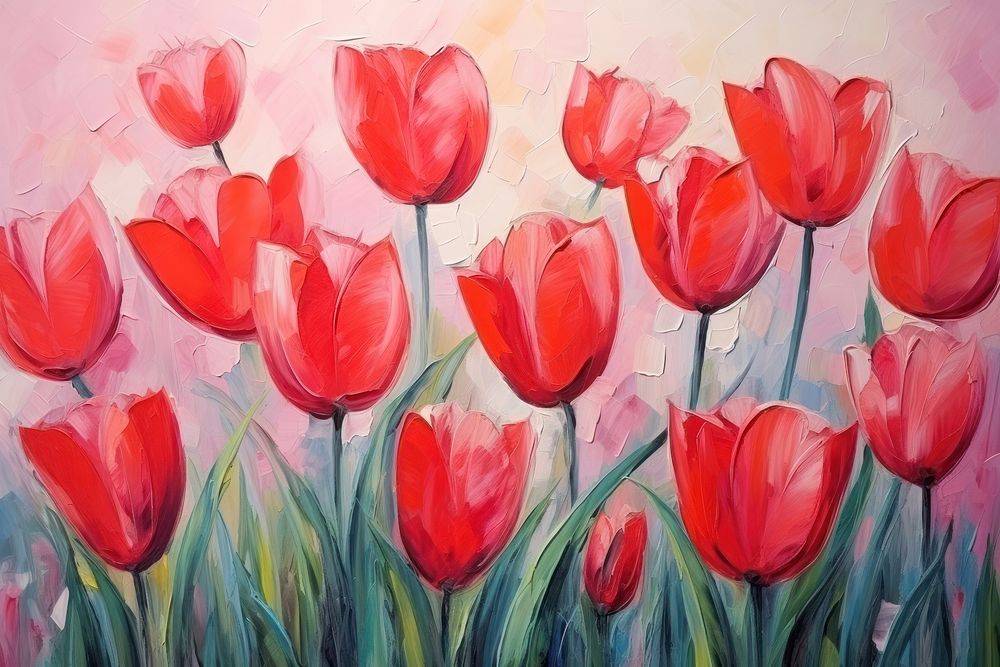 Modern art of tulips painting flower plant.
