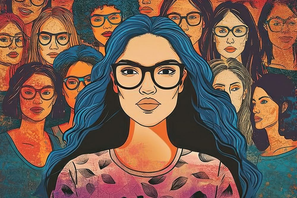 Women empowerment painting portrait glasses.