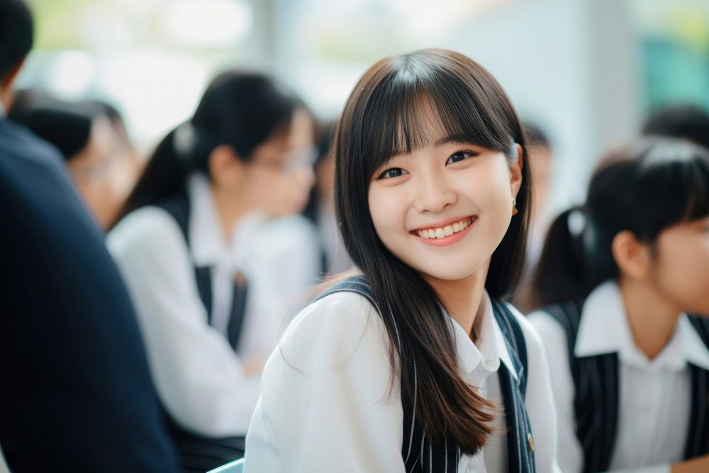 Japanese high school student smiling adult smile girl. AI generated Image by rawpixel.