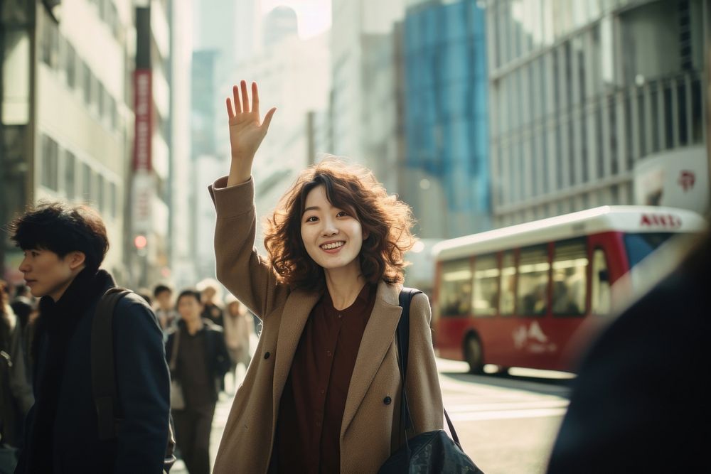 Japanese woman street smile adult. AI generated Image by rawpixel.