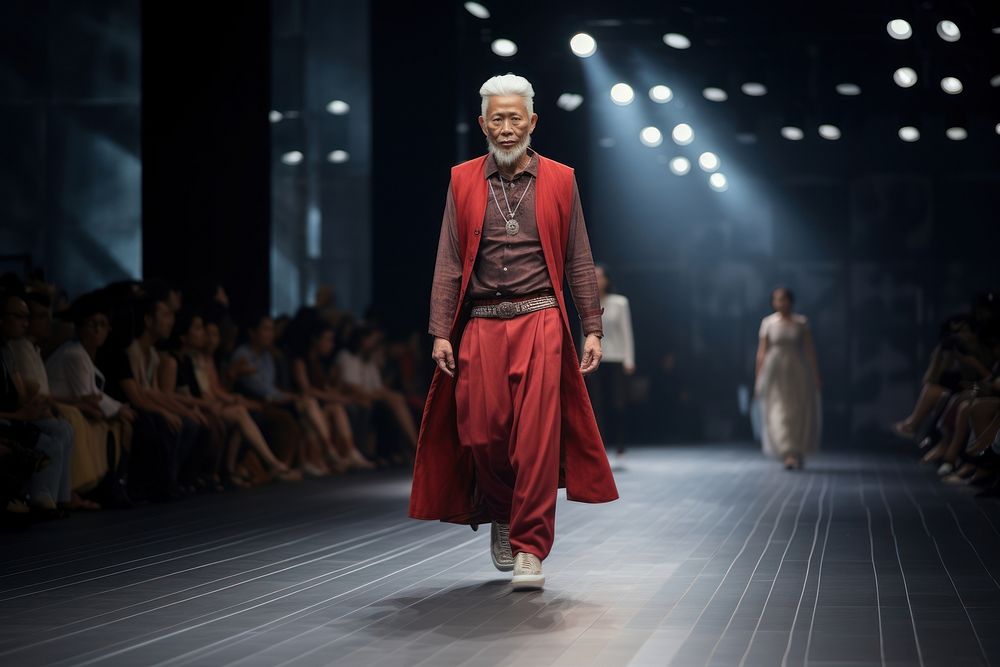 Thai elder female model fashion clothing runway.