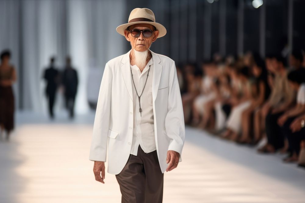 Thai elder male model fashion clothing runway.