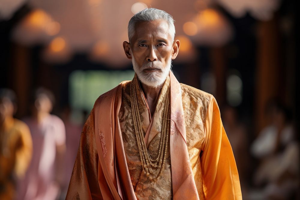 Thai male elder model tradition portrait adult.