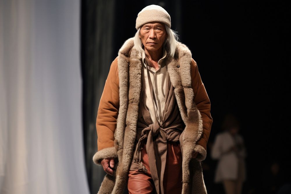 Thai male elder model clothing runway winter.
