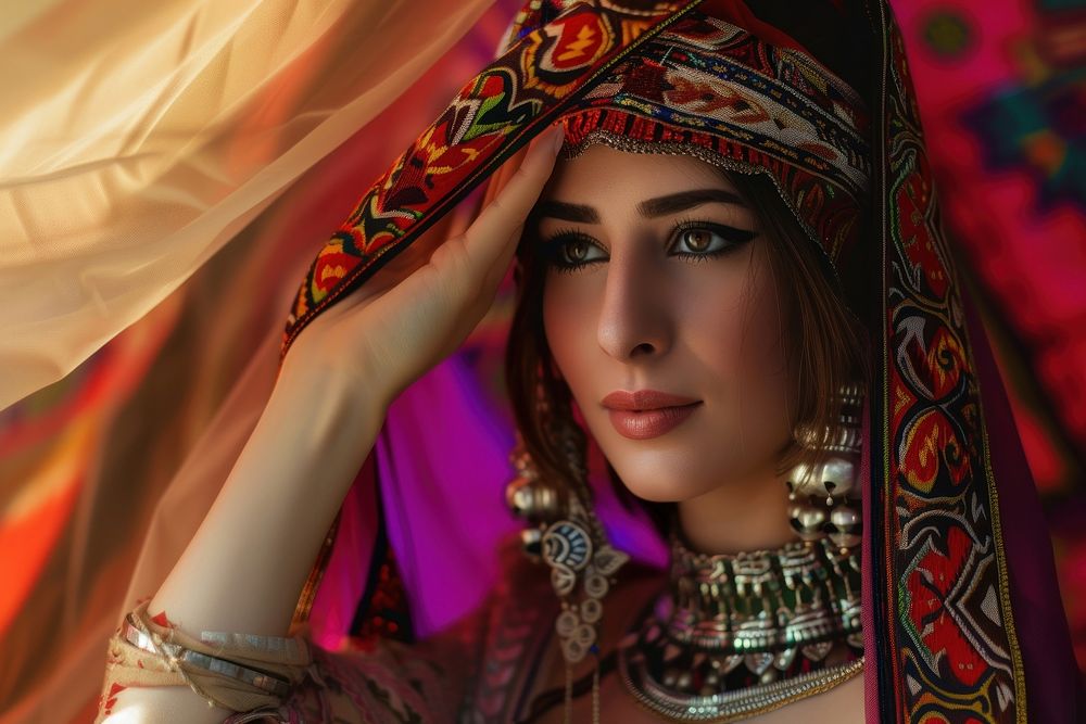 Middle eastern woman tradition necklace jewelry.