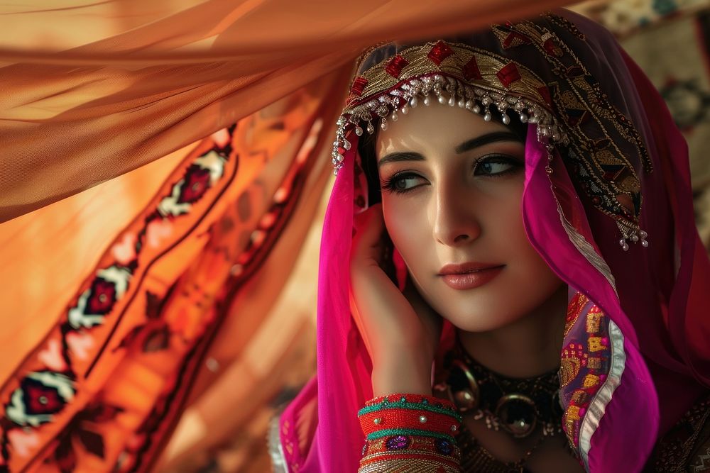 Middle eastern woman tradition jewelry fashion.