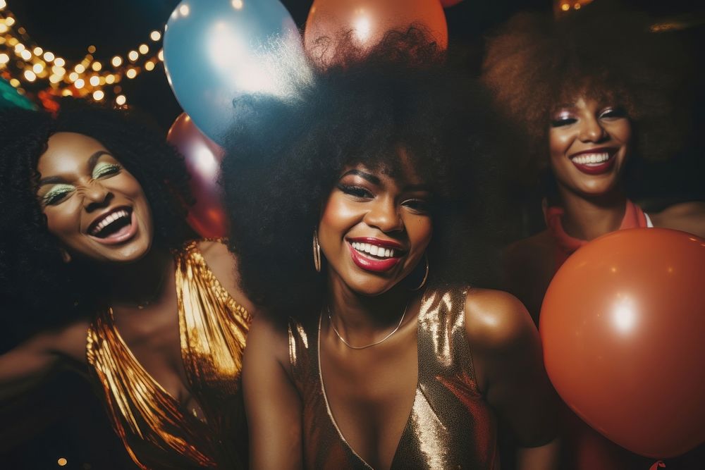 Black woman with friends party laughing portrait.