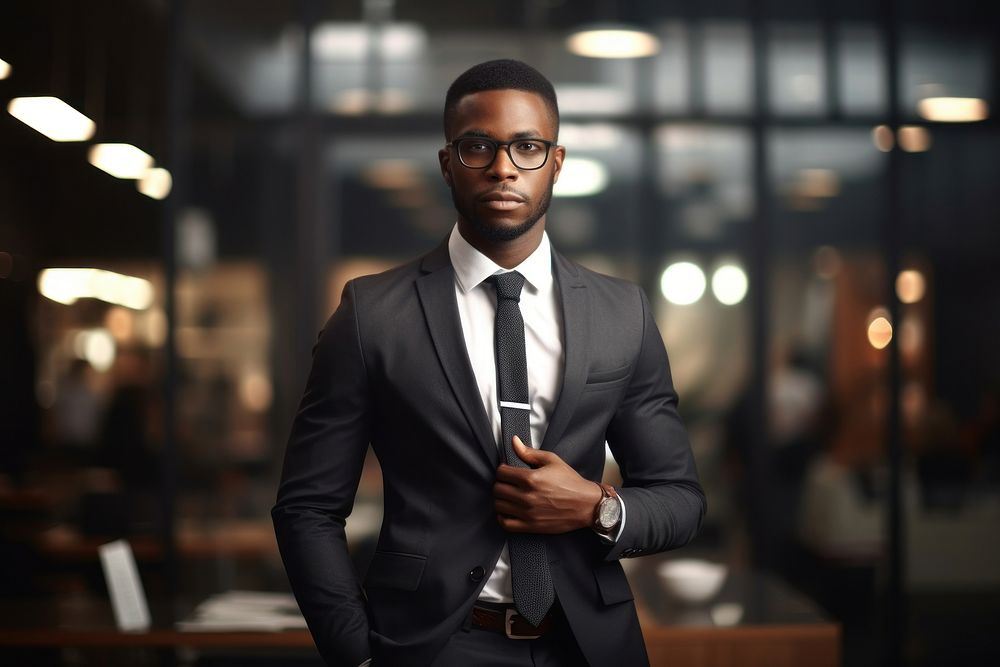 Black businessman portrait glasses adult.