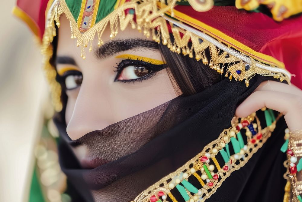 Beautiful middle eastern woman tradition adult veil.