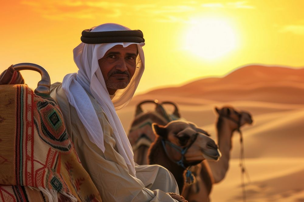 Middle eastern man desert sunset adult.