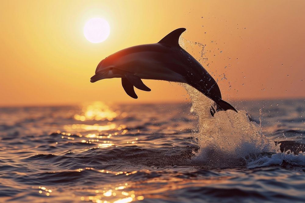 Photo of dolphin over sea sunlight outdoors animal.