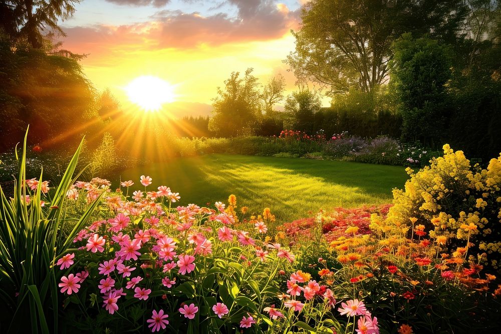 Photo of garden yard sunlight sky landscape.