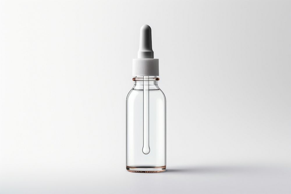 Glass dropper bottle white background drinkware container.