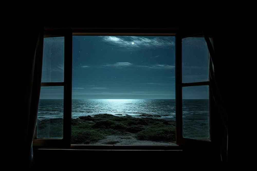 Sea scape window night nature.