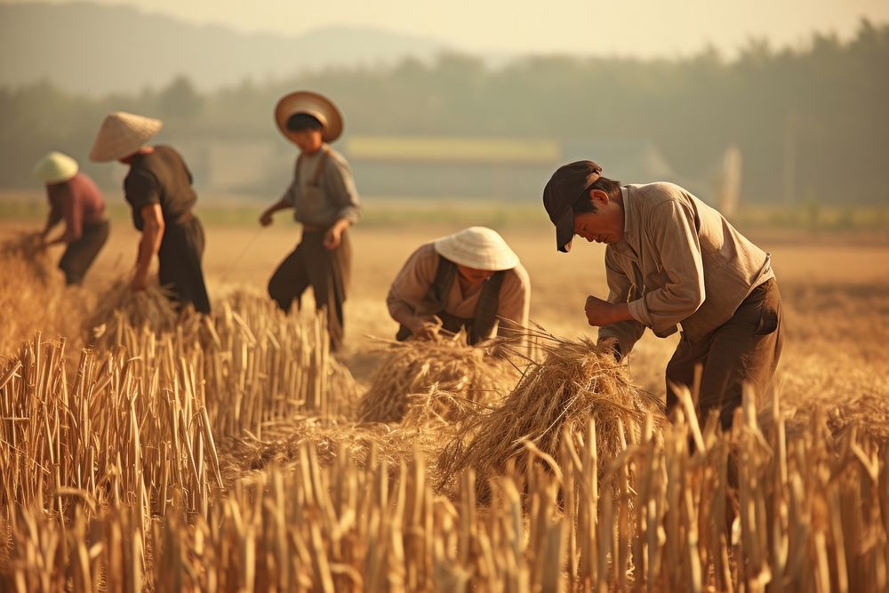 Korean people harvest agriculture outdoors.