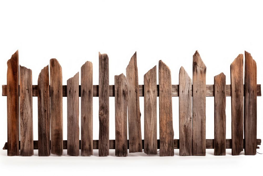 Old wooden fence outdoors gate white background.