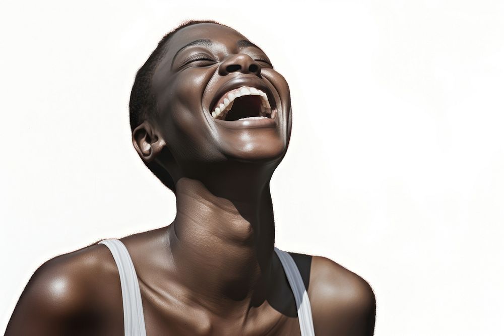 Portrait of real black woman laughing adult happiness cheerful.