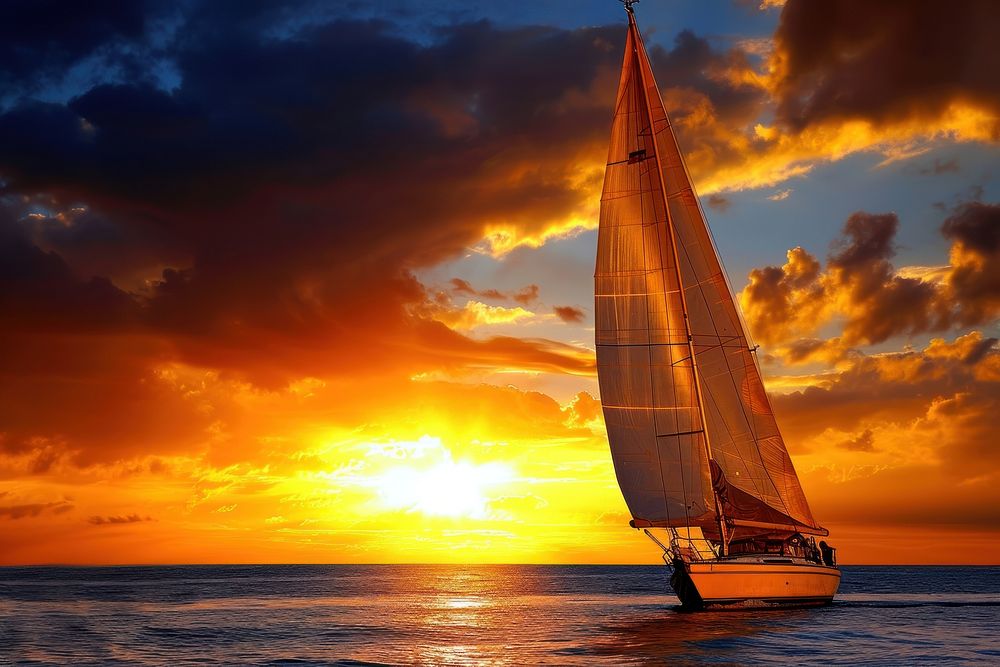 Photo of sailing boat sky sunlight sailboat.