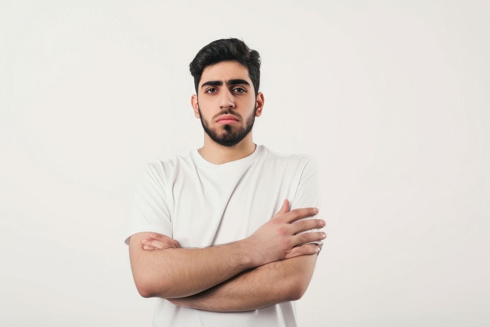 Young middle eastern man portrait serious adult.