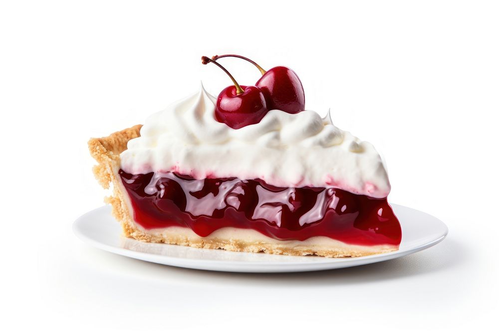 Slice of cheery pie dessert cream fruit.