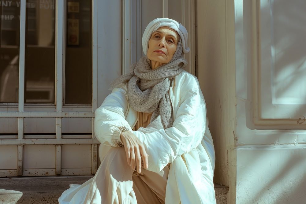 Middle Eastern senior woman portrait sitting adult.
