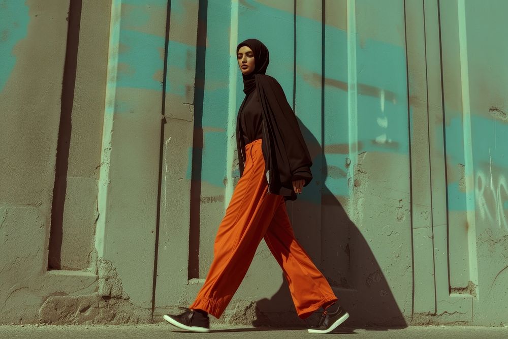 Middle Eastern woman walking portrait standing footwear.