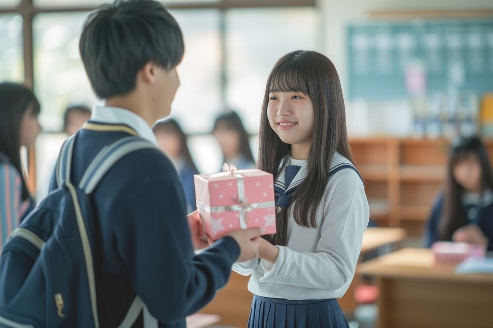 Japanese high school woman student gift box.