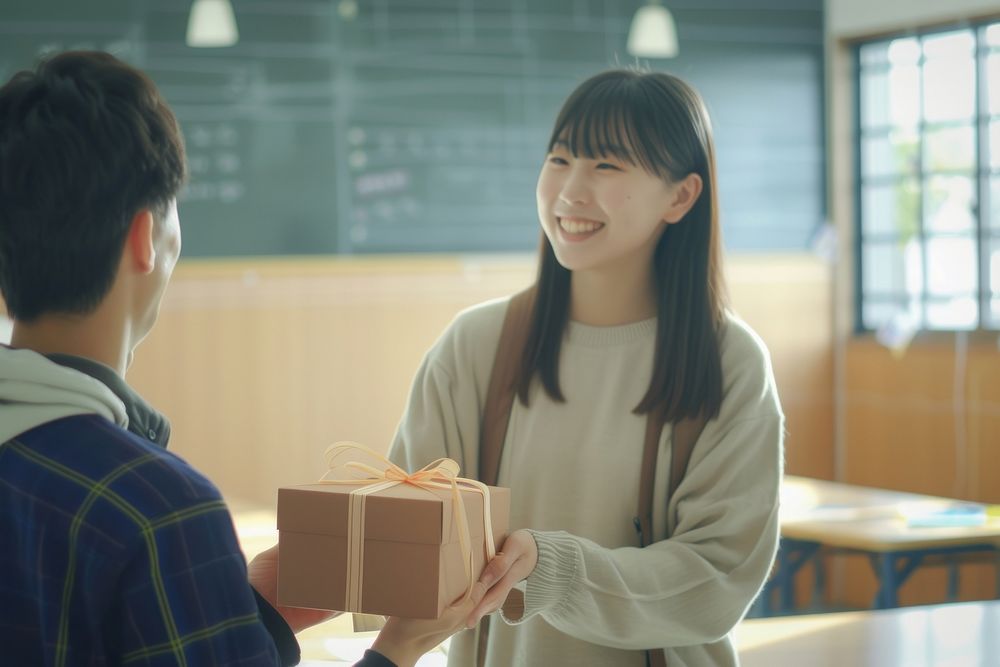 Japanese high school woman gift box togetherness.