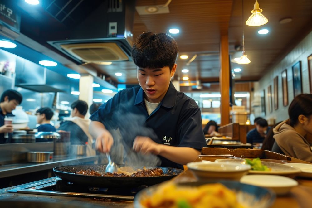 Korean Student restaurant adult concentration.