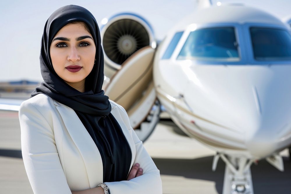 Middle eastern businesswomen portrait adult headscarf.