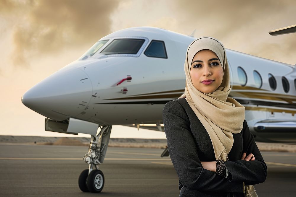 Middle eastern businesswomen aircraft airplane airliner.