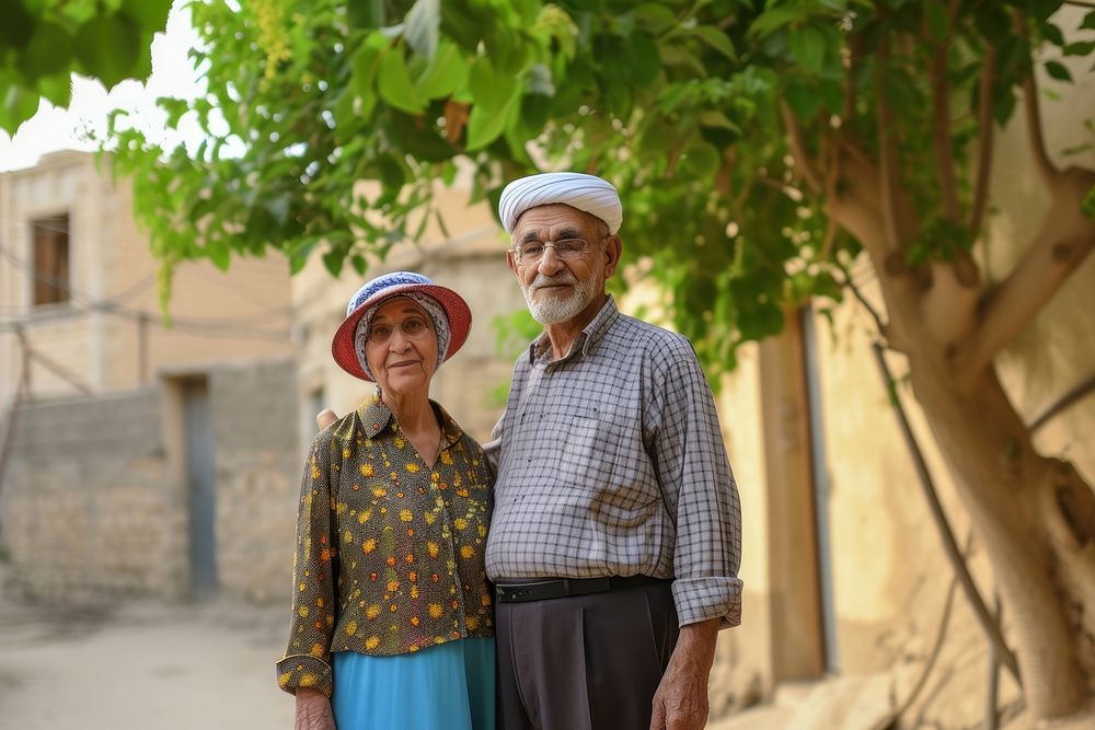 Middle eastern senior couple portrait outdoors adult.
