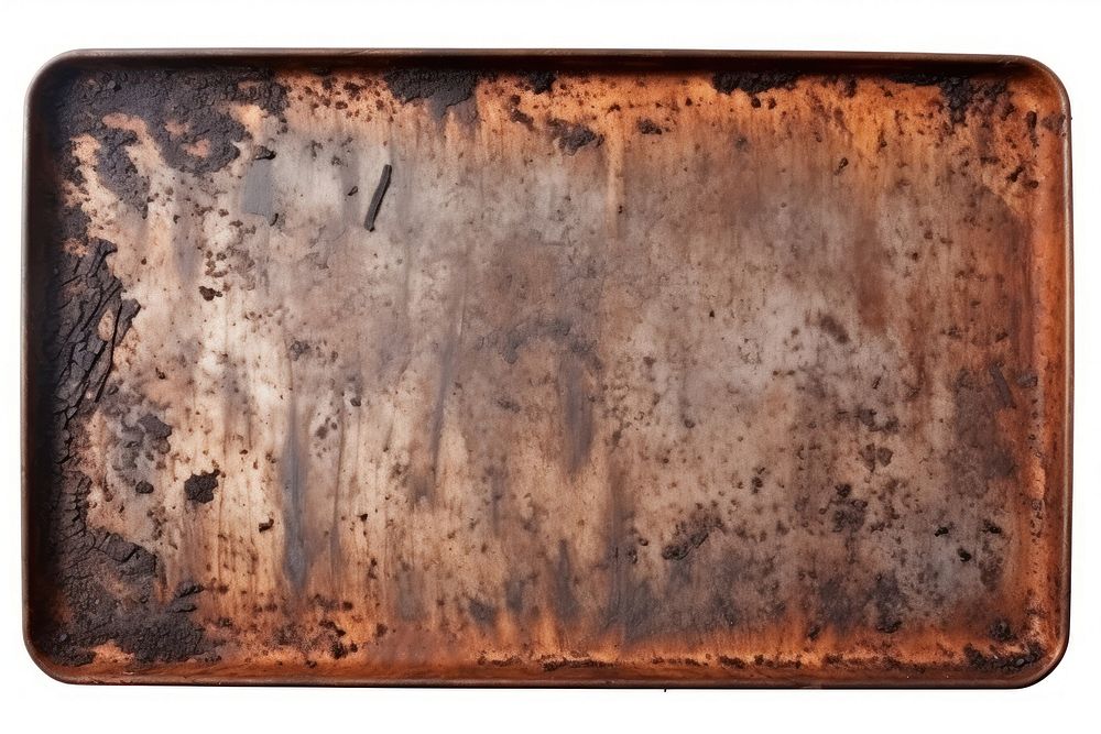 Tray with burnt backgrounds rust white background.