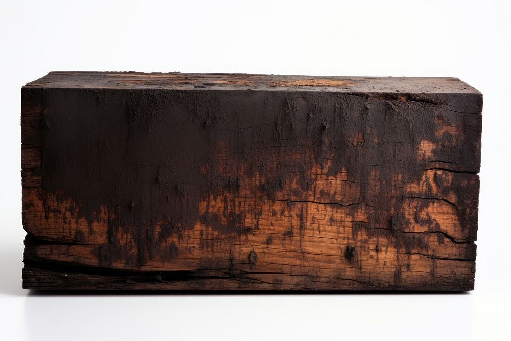 Box with burnt wood white background architecture.
