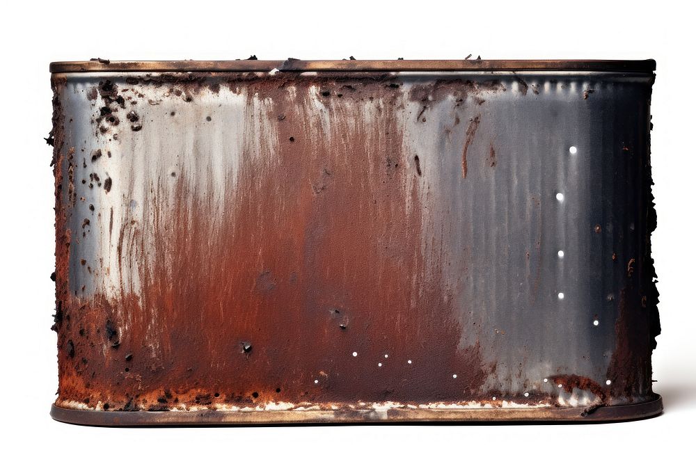 Can with burnt rust white background deterioration.