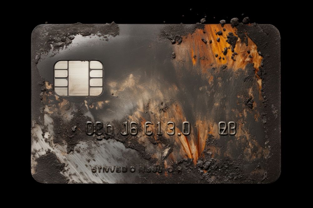 Credit card with burnt text screenshot burning.