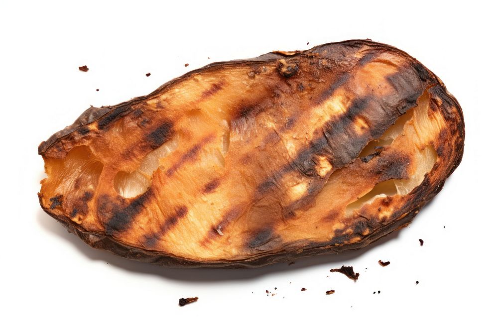 Potato with burnt food white background accessories.