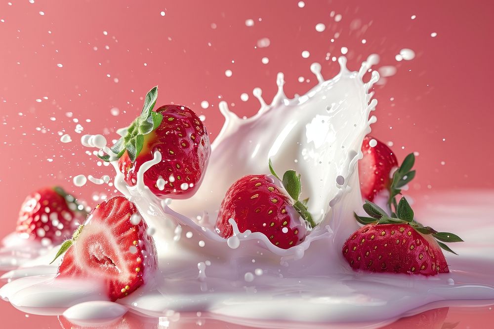 Strawberry mix with milk dessert fruit dairy.