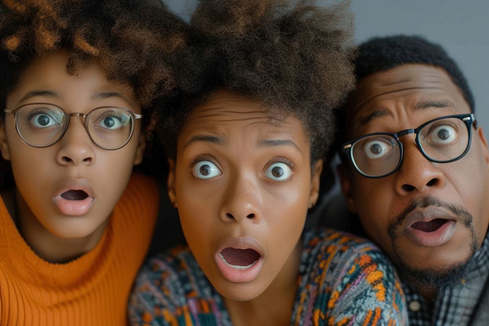 African American family surprised glasses adult.