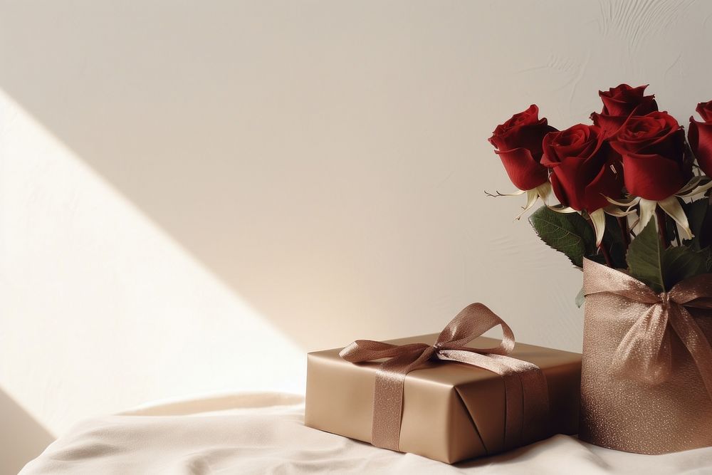 Chocolate gift box and roses for valentine day flower plant centrepiece. AI generated Image by rawpixel.