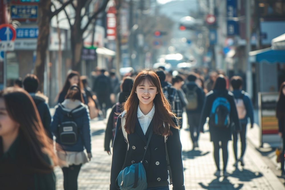 Korean students walking street adult.
