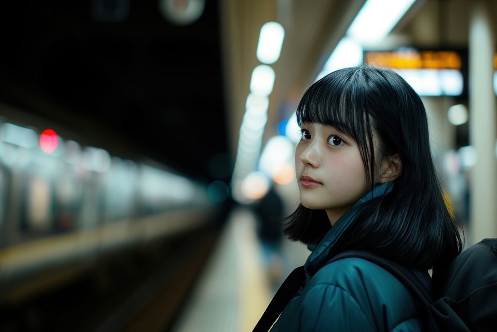 Japanese high school girl train photography portrait.