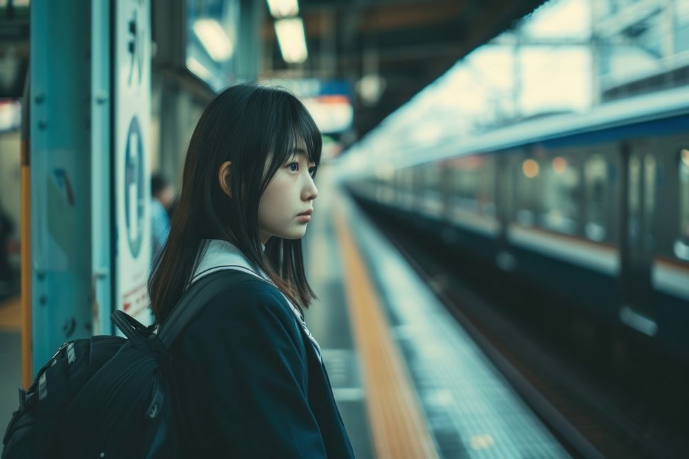 Japanese high school girl train photography station.